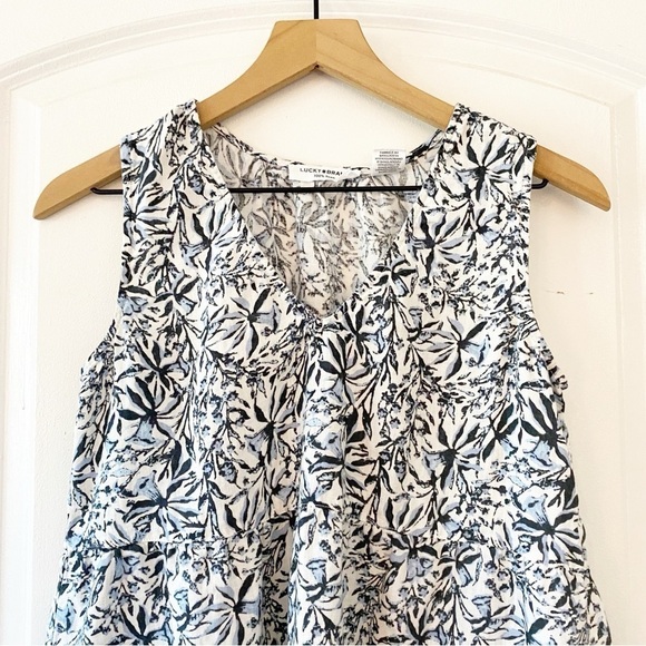 LUCKY BRAND 100% Linen Blue Floral Babydoll Tiered Dress Lightweight - Picture 3 of 6